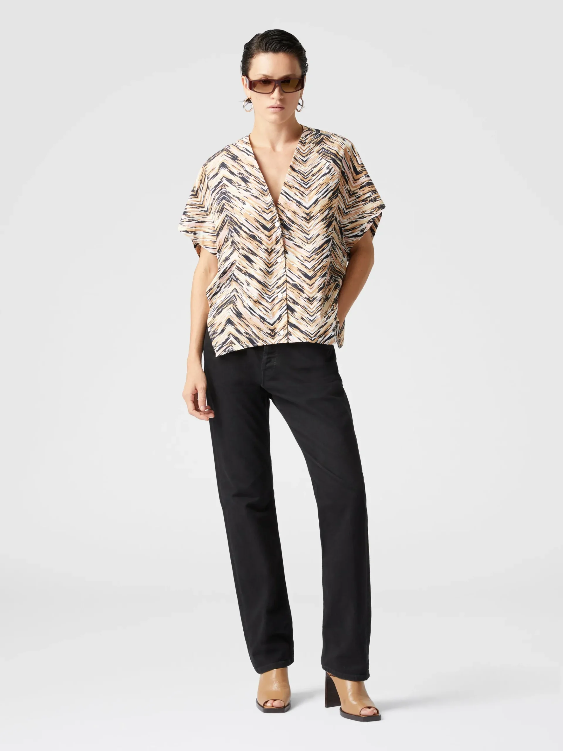 Blusa in popeline di cotone stampa zig zag animalier