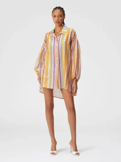 Blusa oversize in seta e cotone stampa zig zag