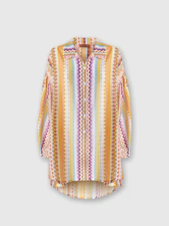 Blusa oversize in seta e cotone stampa zig zag