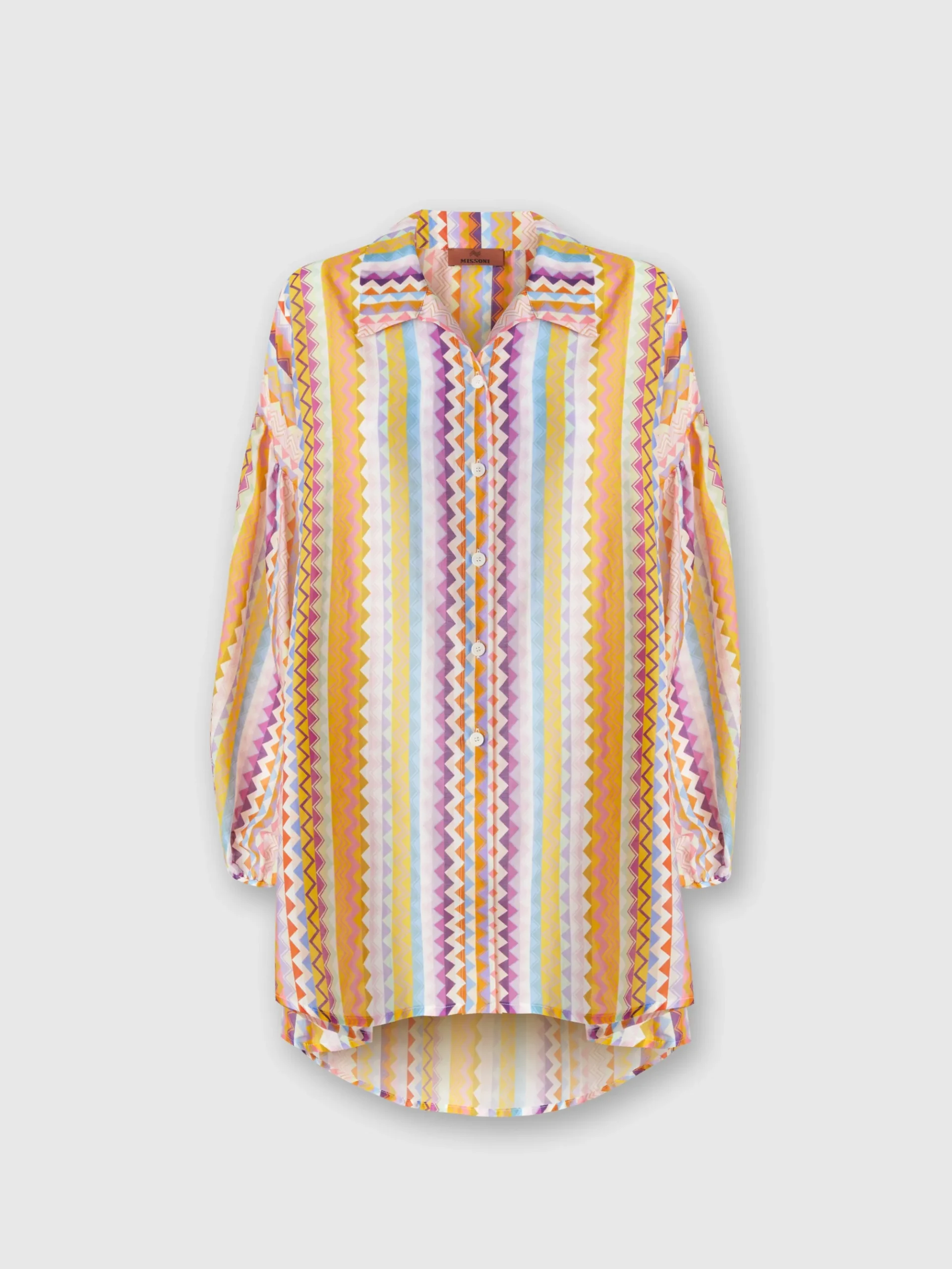 Blusa oversize in seta e cotone stampa zig zag