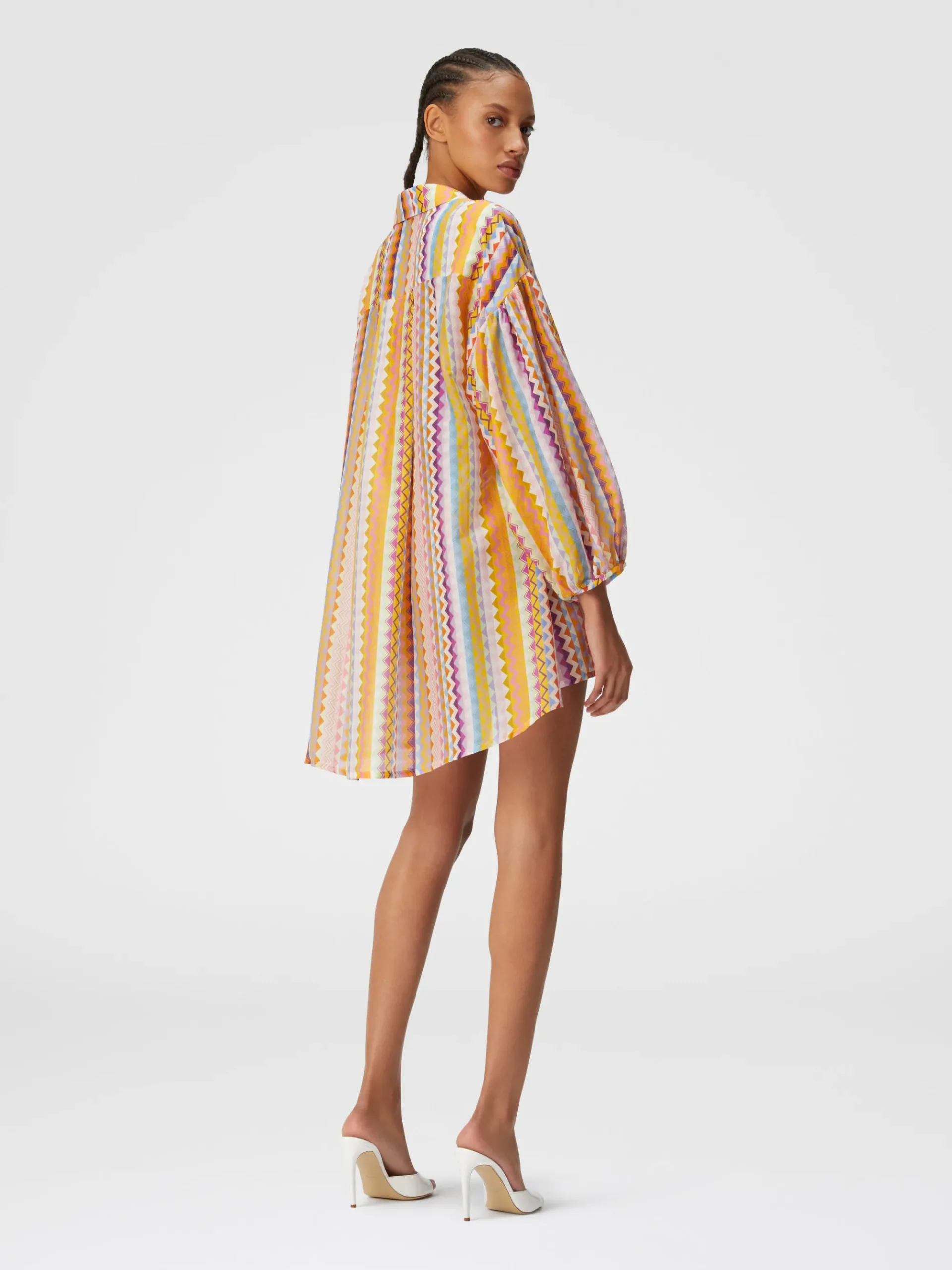 Blusa oversize in seta e cotone stampa zig zag
