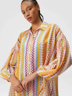Blusa oversize in seta e cotone stampa zig zag