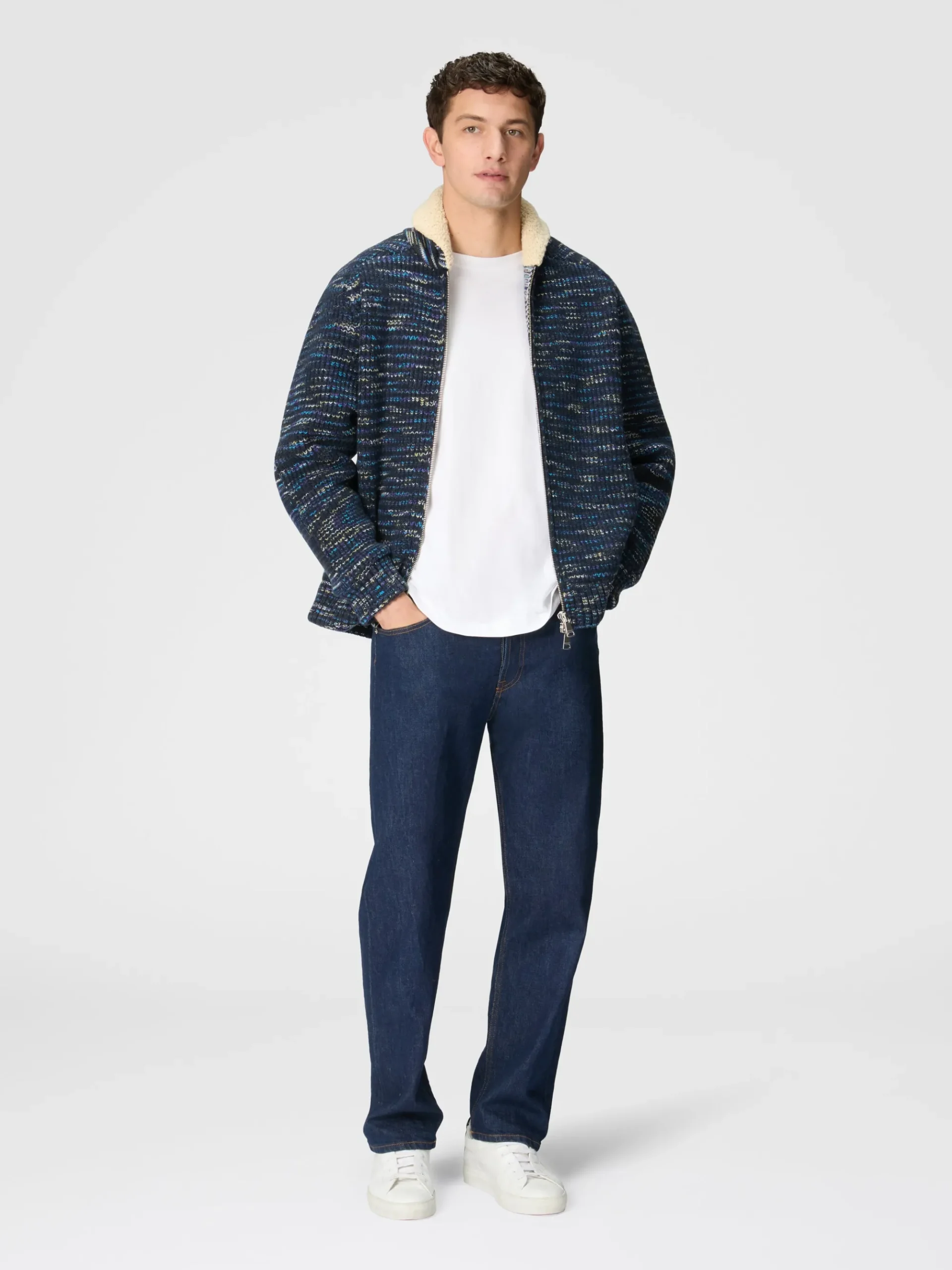 Bomber in lana fiammata con inserto orsetto