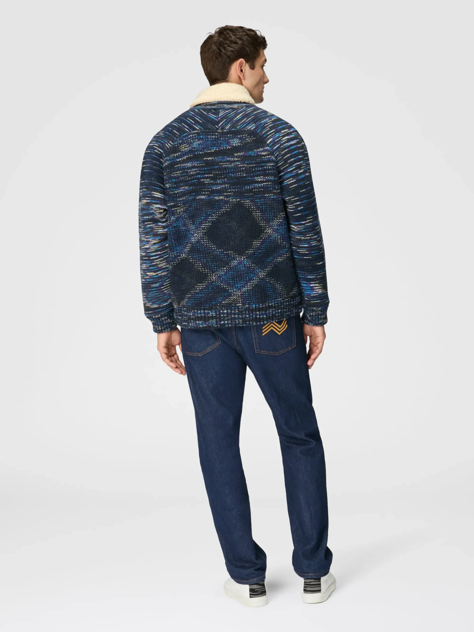 Bomber in lana fiammata con inserto orsetto