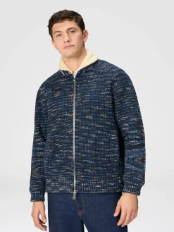 Bomber in lana fiammata con inserto orsetto
