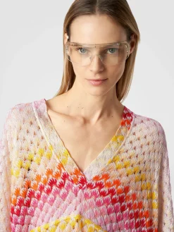 Caftano copricostume corto effetto pizzo con lurex