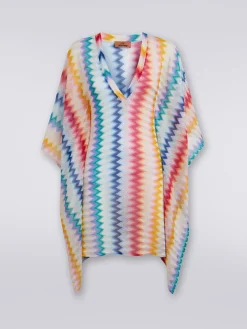 Caftano copricostume corto in viscosa zig zag con lurex