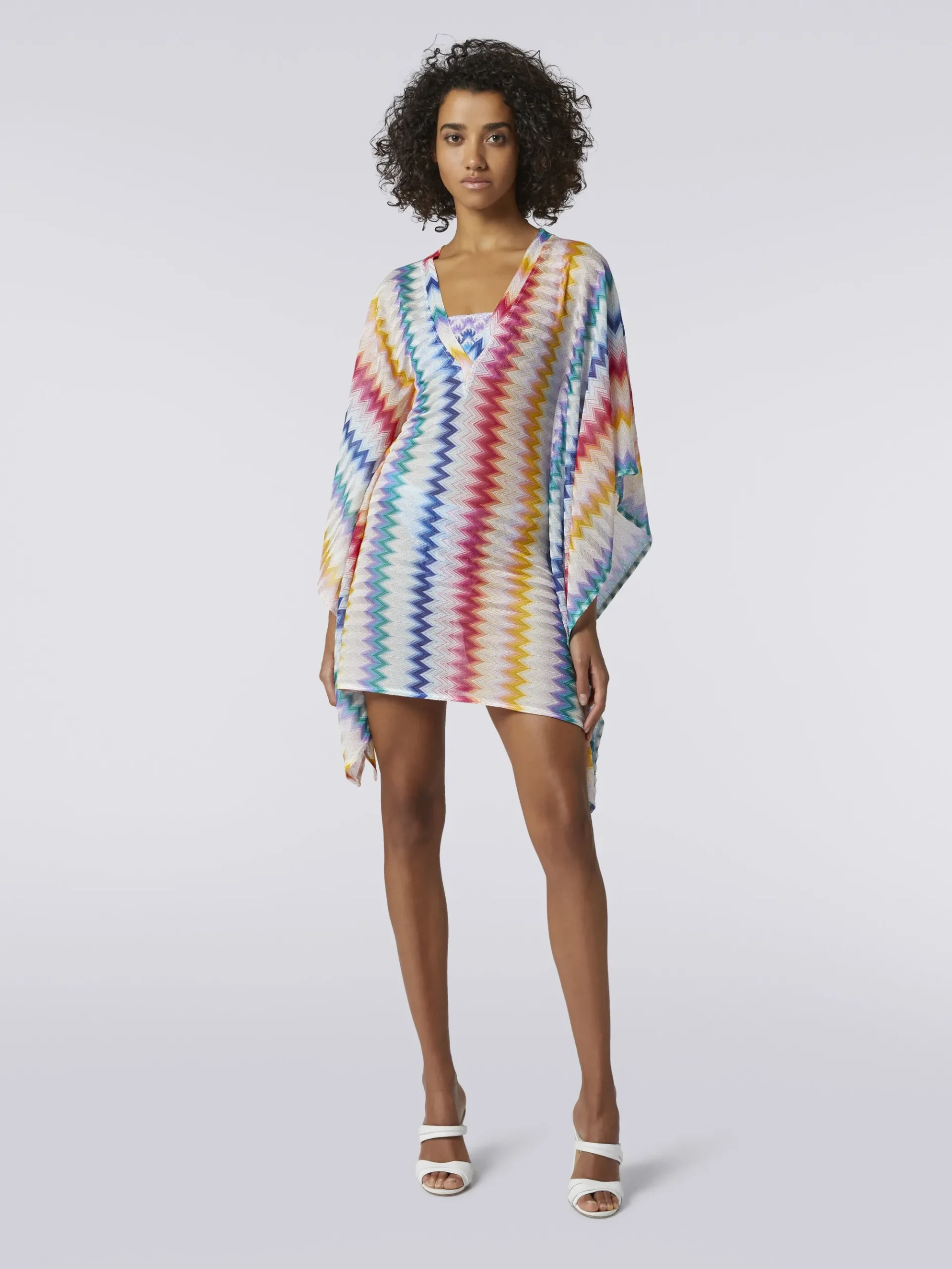Caftano copricostume corto in viscosa zig zag con lurex