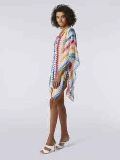Caftano copricostume corto in viscosa zig zag con lurex