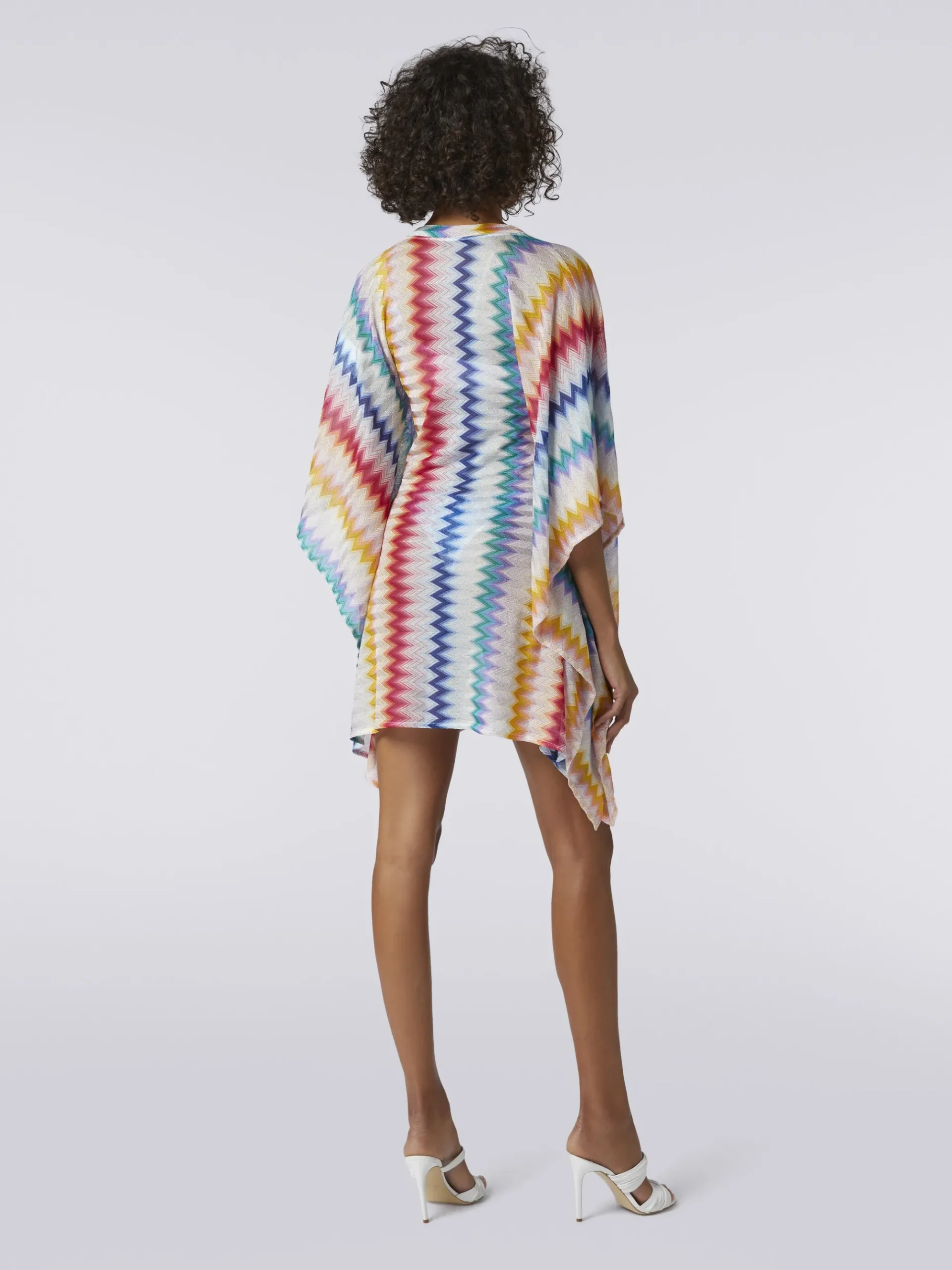 Caftano copricostume corto in viscosa zig zag con lurex
