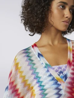 Caftano copricostume corto in viscosa zig zag con lurex