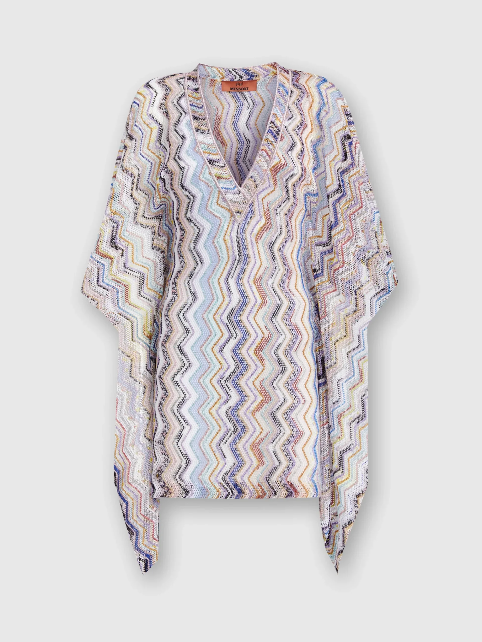 Caftano copricostume corto in crochet zig zag con lurex
