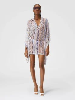 Caftano copricostume corto in crochet zig zag con lurex