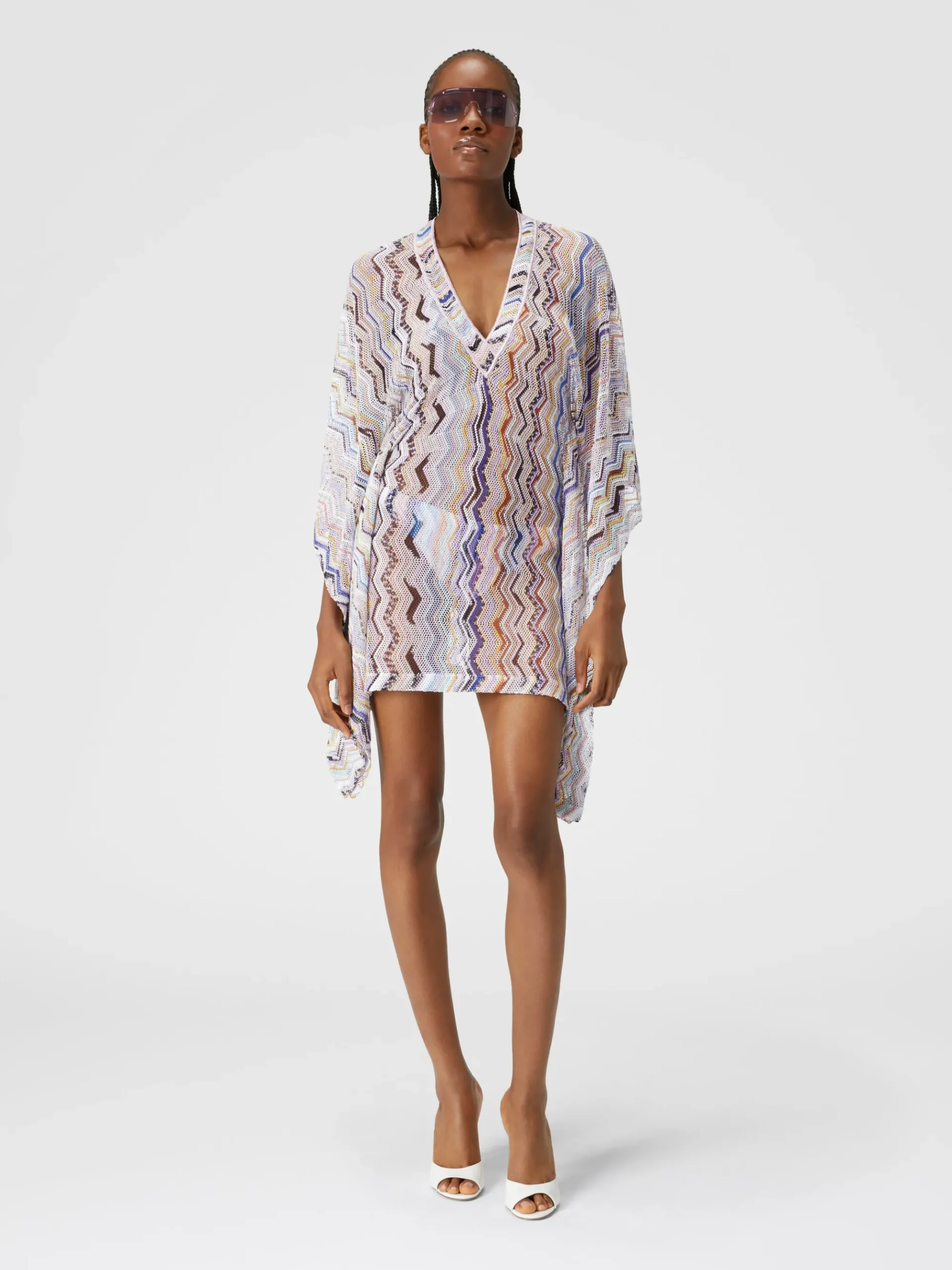 Caftano copricostume corto in crochet zig zag con lurex