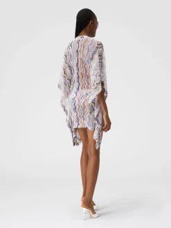 Caftano copricostume corto in crochet zig zag con lurex