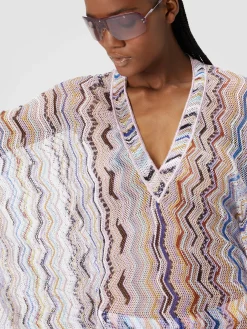 Caftano copricostume corto in crochet zig zag con lurex