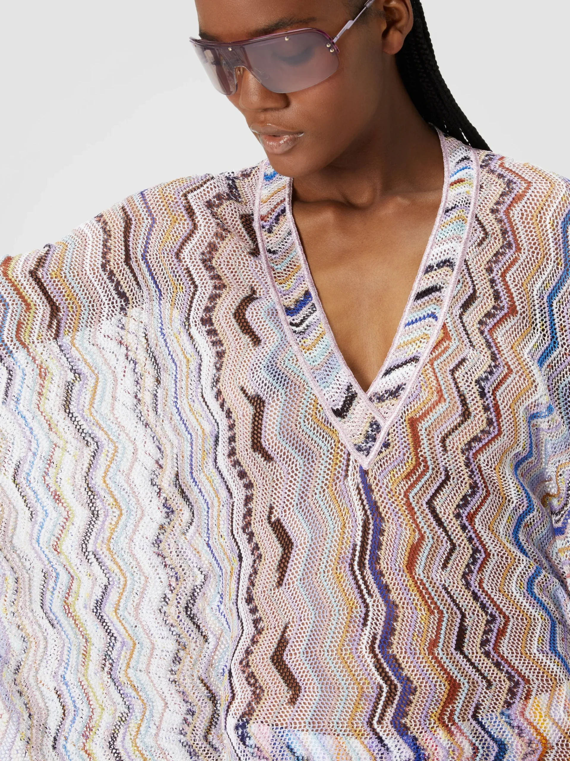 Caftano copricostume corto in crochet zig zag con lurex
