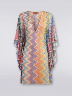 Caftano copricostume corto zig zag con lurex
