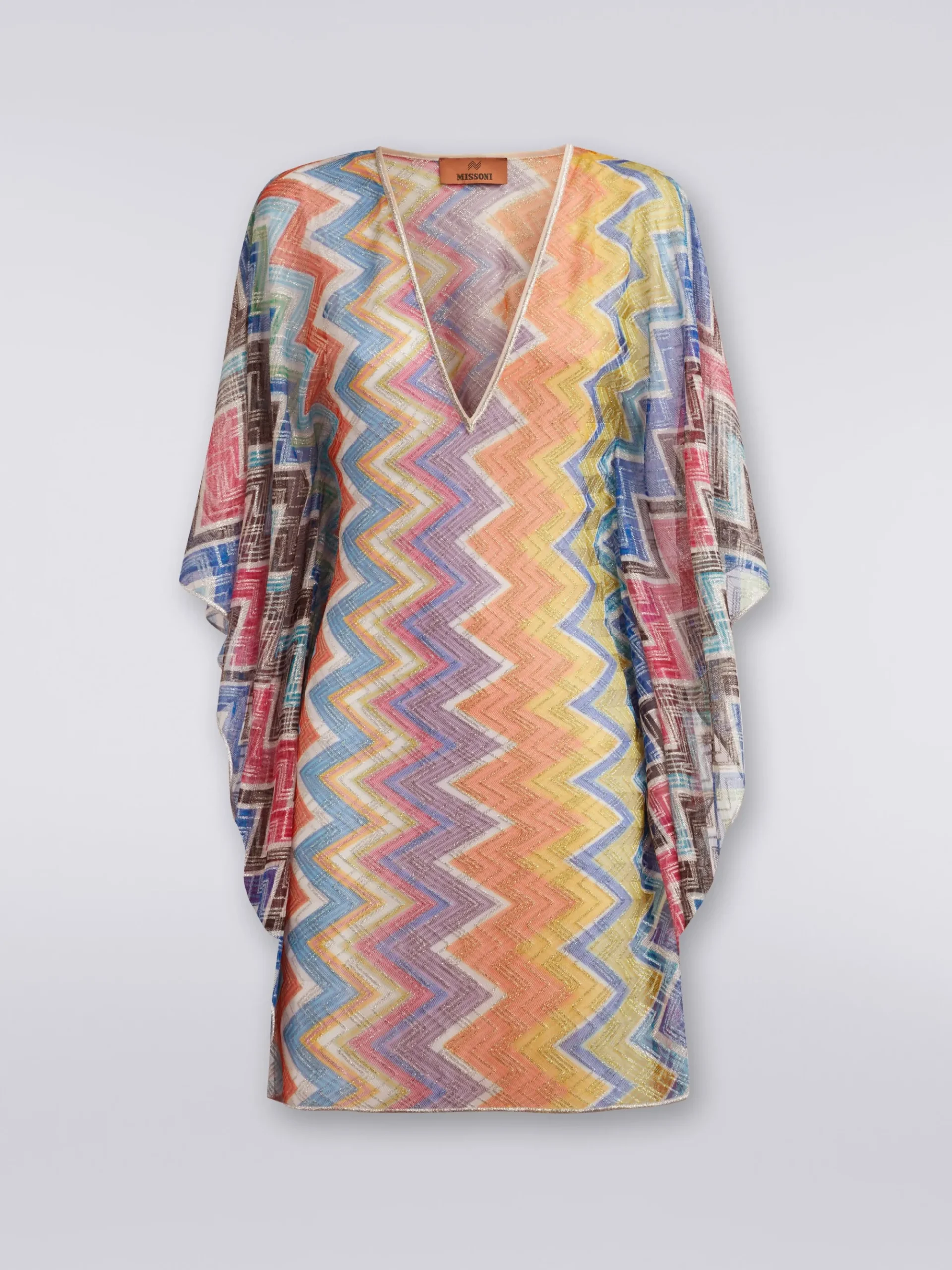 Caftano copricostume corto zig zag con lurex