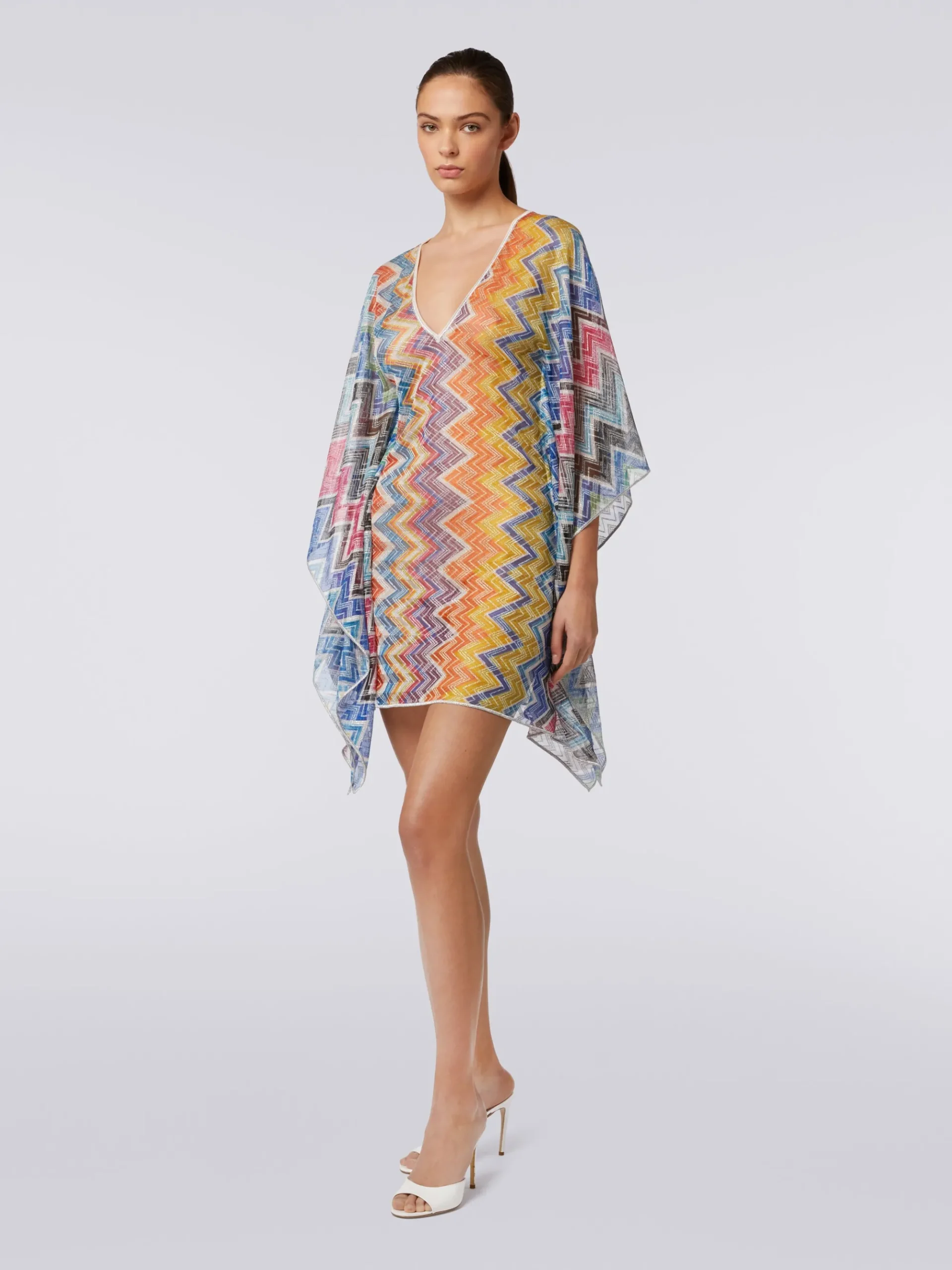 Caftano copricostume corto zig zag con lurex