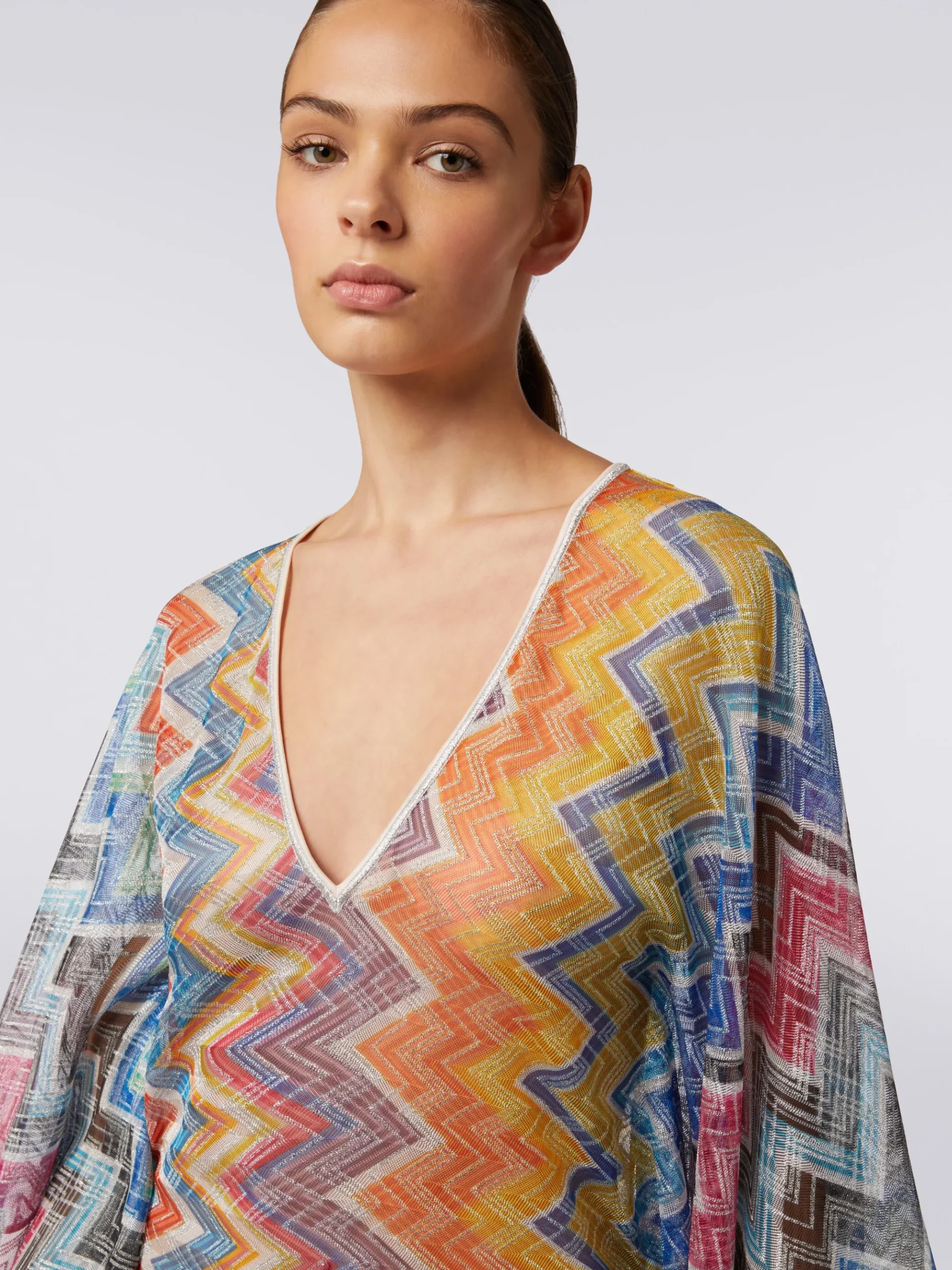 Caftano copricostume corto zig zag con lurex