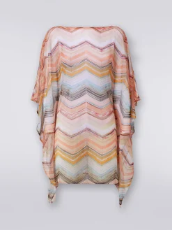 Caftano copricostume corto in misto viscosa zig zag con lurex