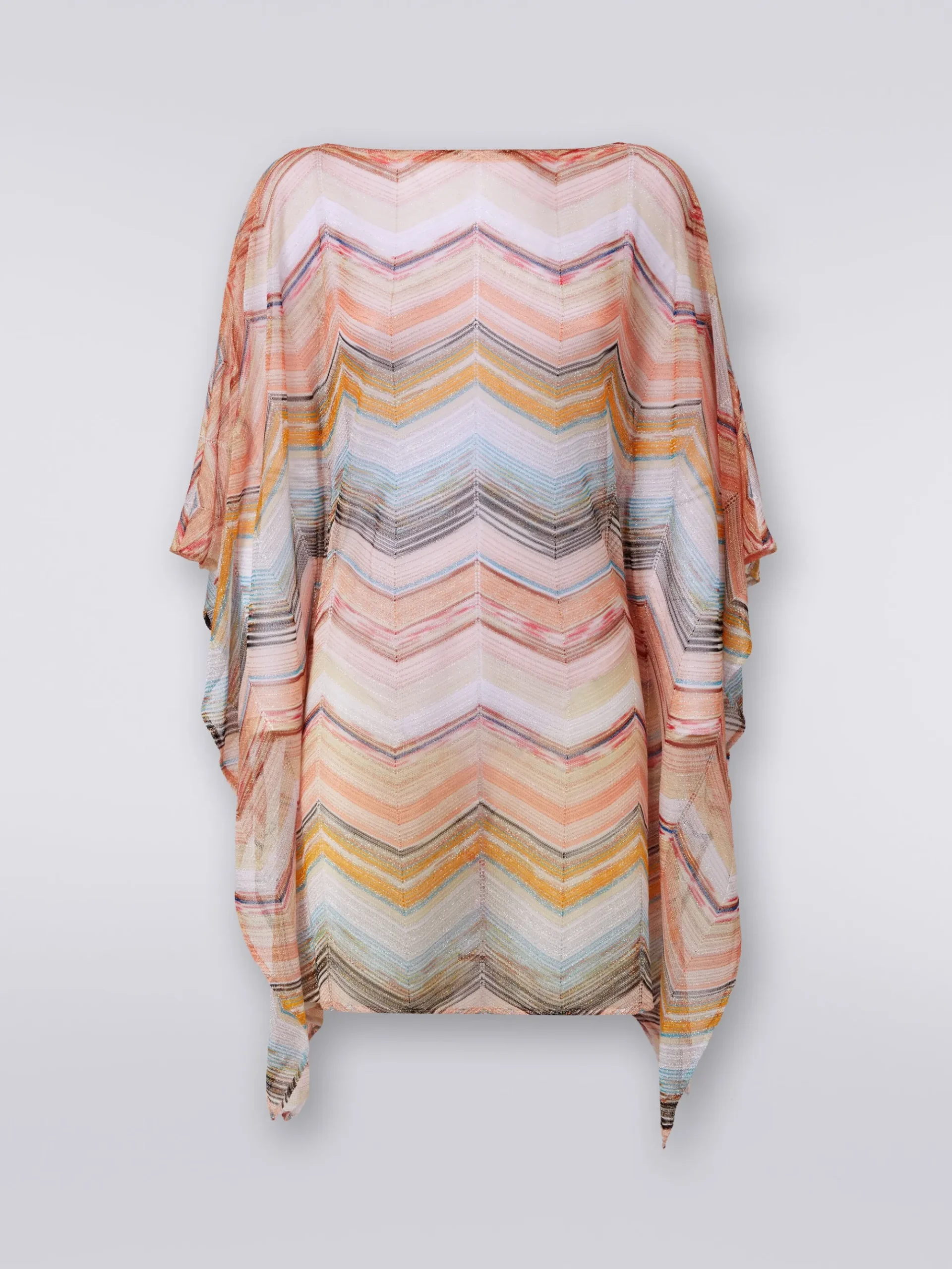 Caftano copricostume corto in misto viscosa zig zag con lurex