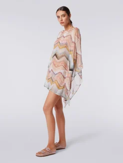 Caftano copricostume corto in misto viscosa zig zag con lurex