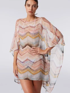 Caftano copricostume corto in misto viscosa zig zag con lurex