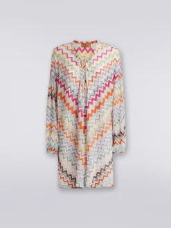 Caftano copricostume corto con motivo zig zag e lurex