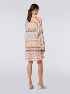 Caftano copricostume corto con motivo zig zag e lurex