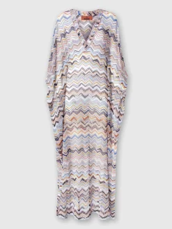 Caftano copricostume lungo in viscosa zig zag con lurex