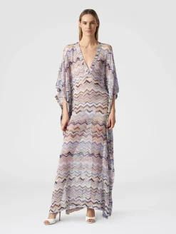 Caftano copricostume lungo in viscosa zig zag con lurex