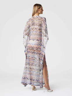 Caftano copricostume lungo in viscosa zig zag con lurex