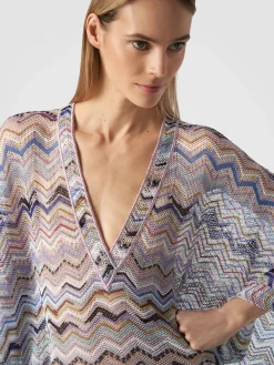 Caftano copricostume lungo in viscosa zig zag con lurex