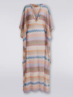 Caftano copricostume lungo con scollo a V e lurex