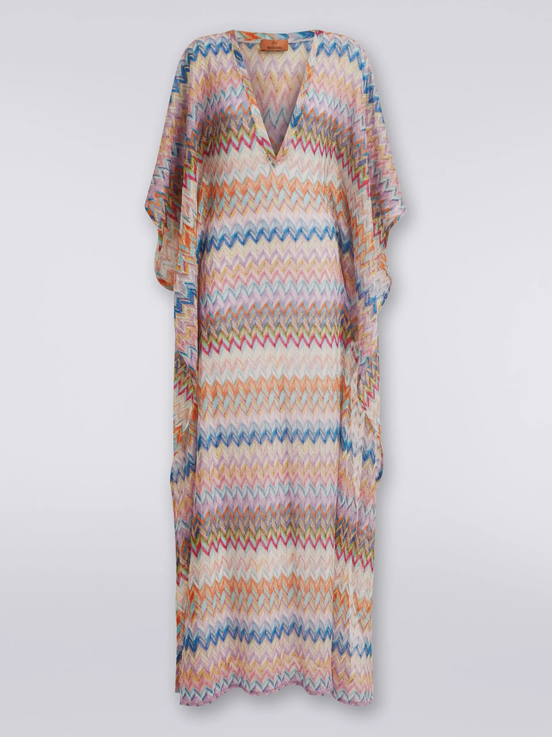 Caftano copricostume lungo con scollo a V e lurex