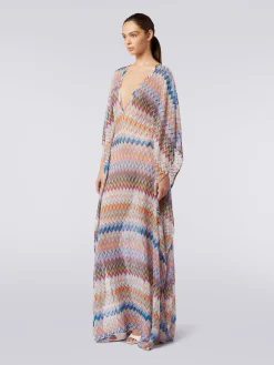 Caftano copricostume lungo con scollo a V e lurex