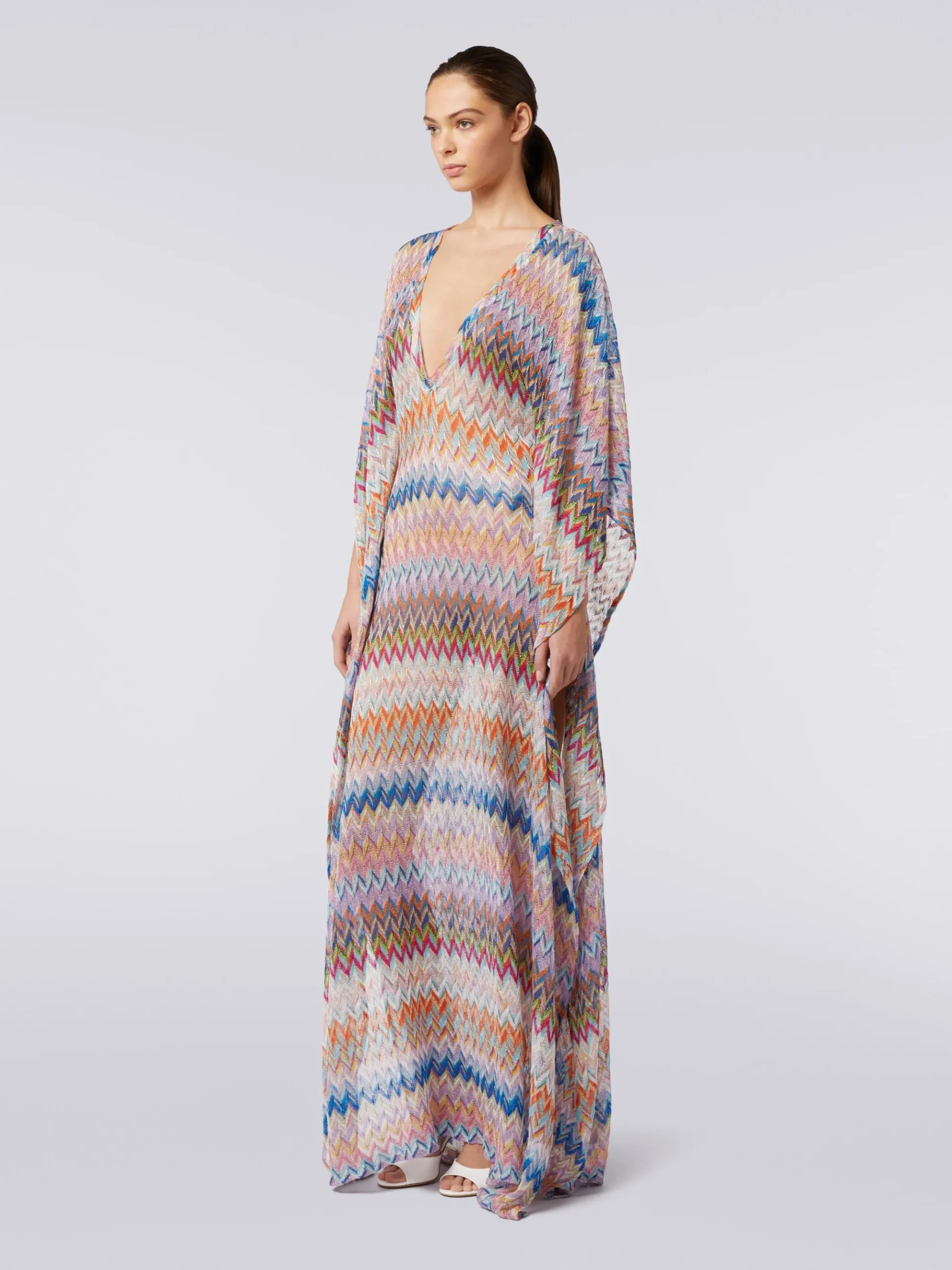 Caftano copricostume lungo con scollo a V e lurex