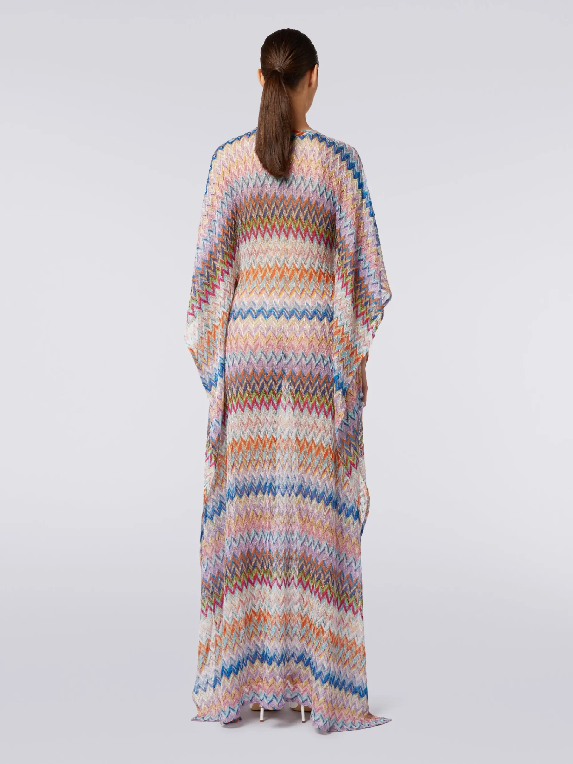 Caftano copricostume lungo con scollo a V e lurex