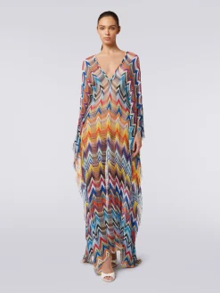 Caftano copricostume lungo con frange e lurex