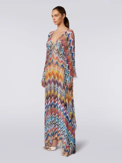Caftano copricostume lungo con frange e lurex
