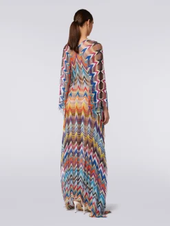 Caftano copricostume lungo con frange e lurex