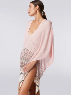 Caftano copricostume lungo in maglia a costine rigata con lurex