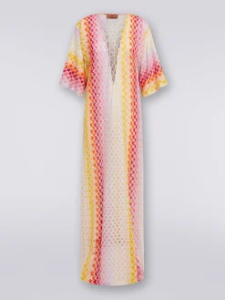 Caftano copricostume lungo effetto pizzo dégradé con lurex