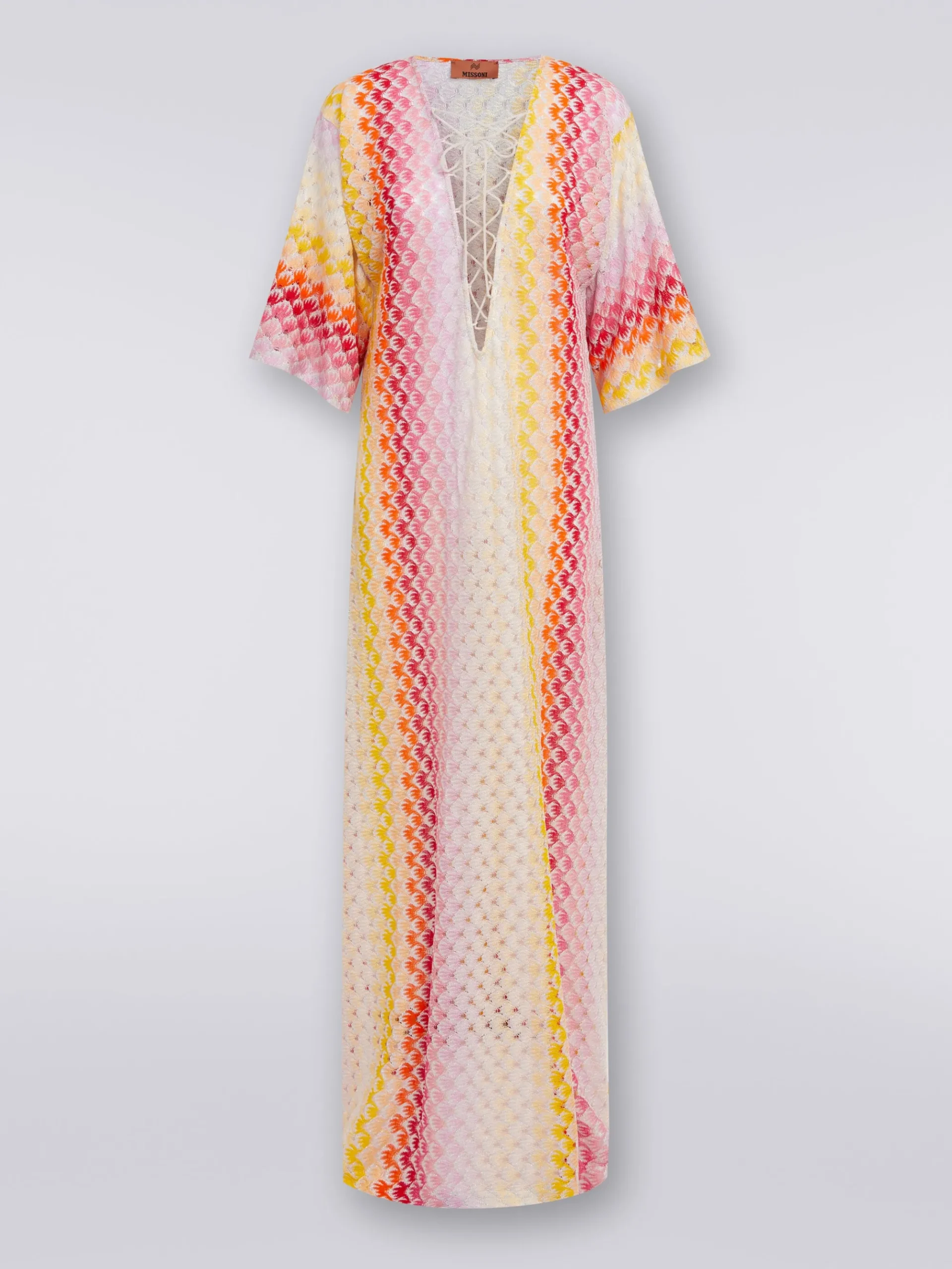 Caftano copricostume lungo effetto pizzo dégradé con lurex