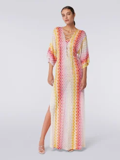 Caftano copricostume lungo effetto pizzo dégradé con lurex