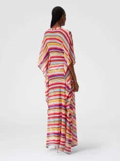 Caftano copricostume lungo in crochet rigato