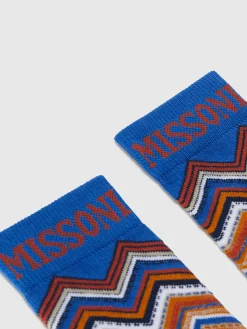 Calzini corti in misto cotone zig zag con logo
