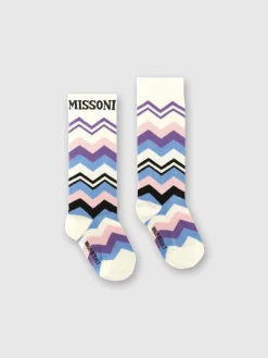 Calzini lunghi in misto cotone zig zag con logo